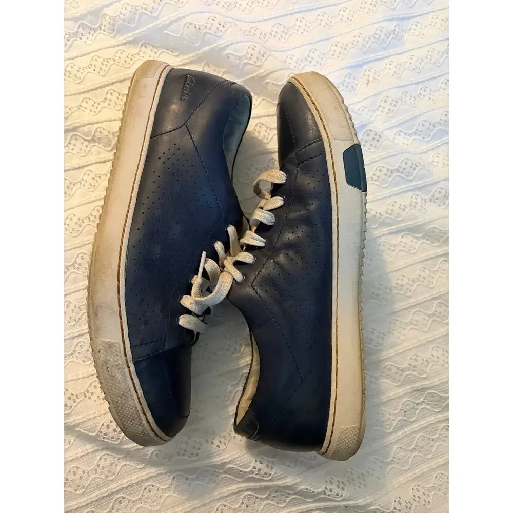 Clarks Men's Leather High Top Sneakers Navy Blue Lace Up Casual Shoes 9.5M